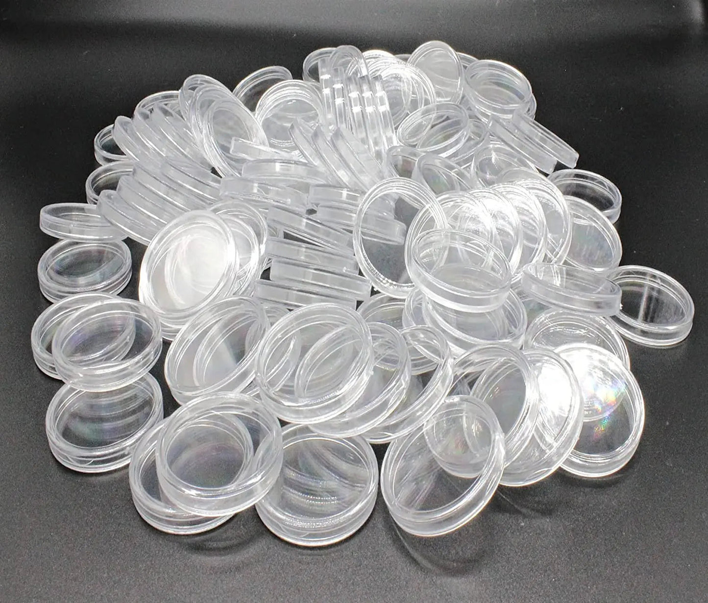 100 Pieces Case Holder for Collectors 30mm Silver Gold Bar Plastic Rounds Coins Capsules Covers with Storage Organizer Box for Copper Pesos Quarters Pennies Dimes Collection Supplies