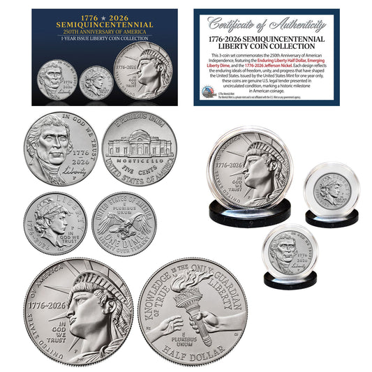 (P-MINT) 1776–2026 Semiquincentennial Liberty 3-Coin Set – USA 250th Collector's Edition
