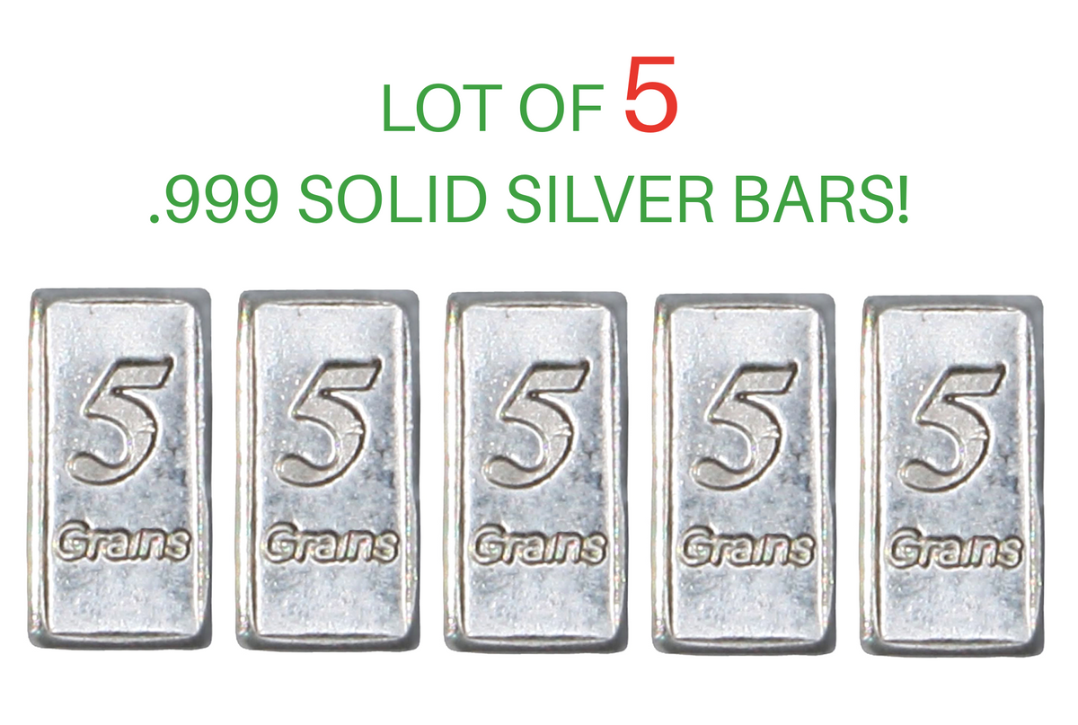 Set of 5 Mini .999 Fine Silver Bars - 5 Grain Each