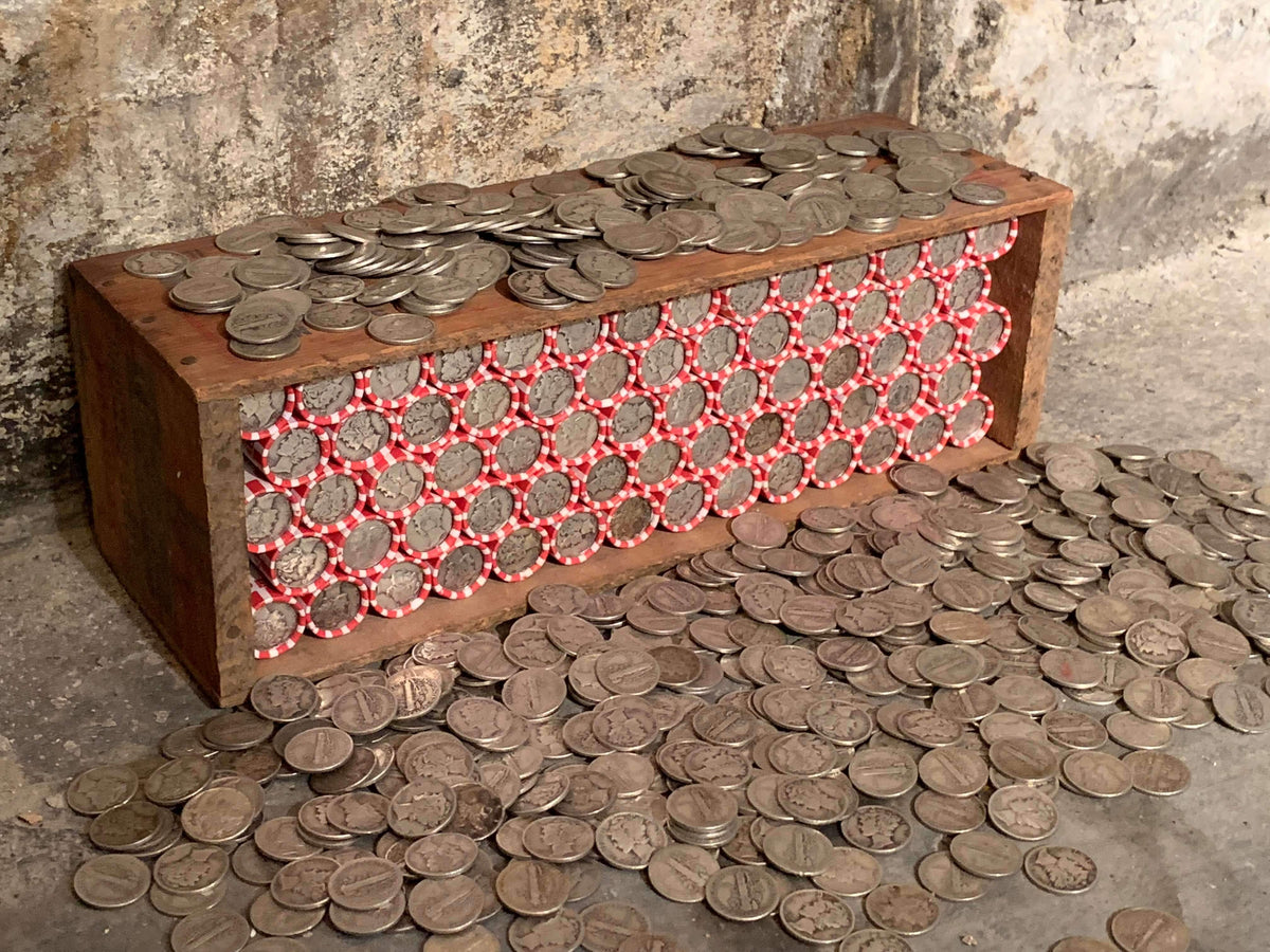 Vintage Red & White Bank Roll with Silver Dime Showing