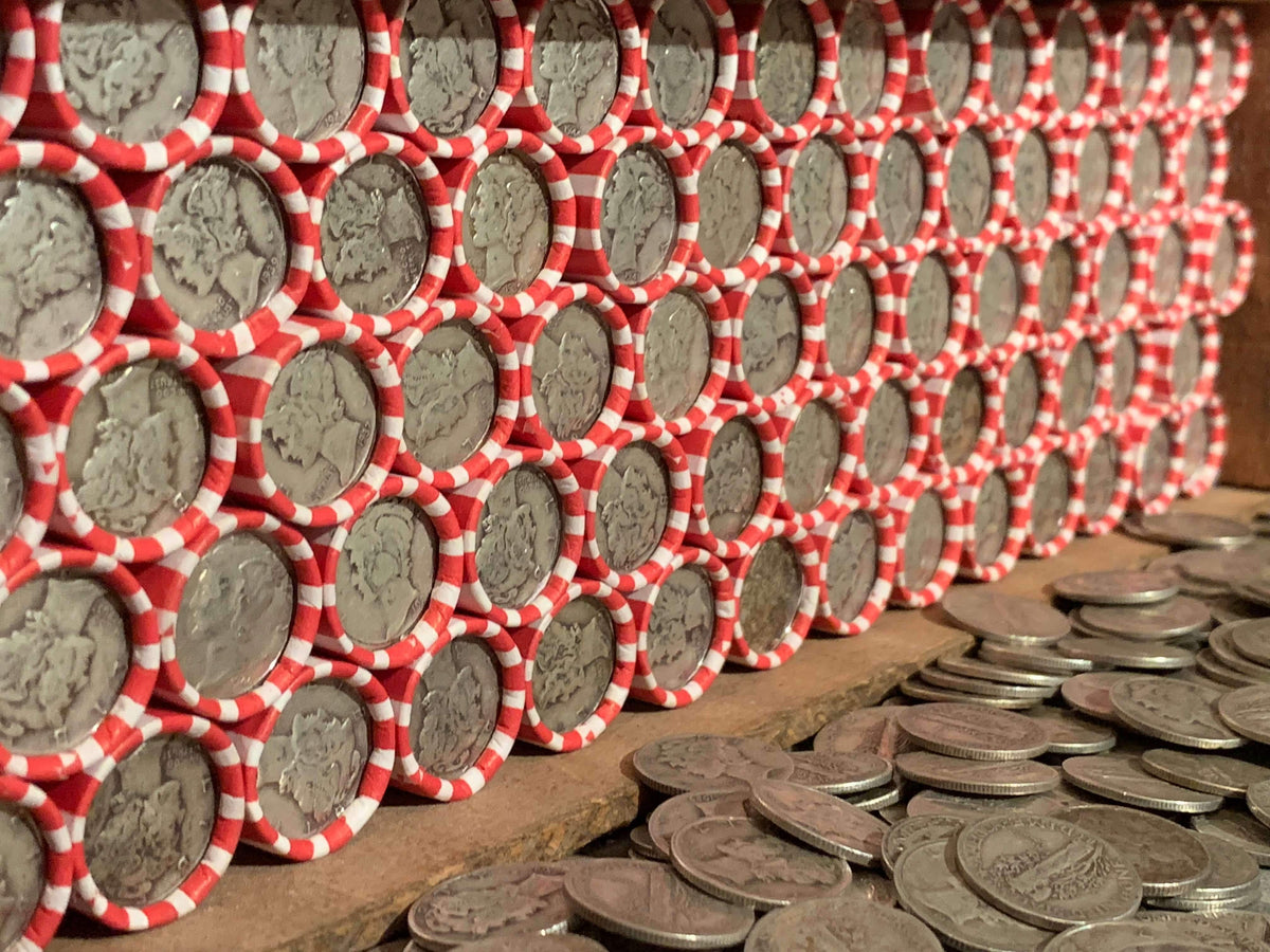 Vintage Red & White Bank Roll with Silver Dime Showing