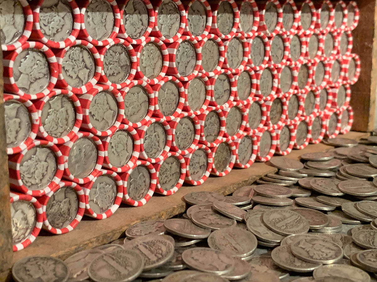Vintage Red & White Bank Roll with Silver Dime Showing