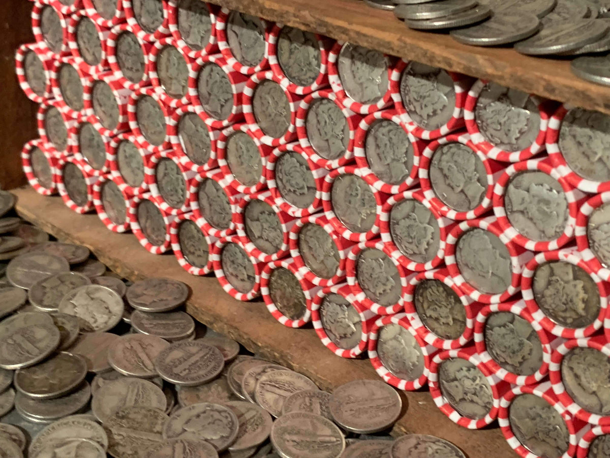 Vintage Red & White Bank Roll with Silver Dime Showing