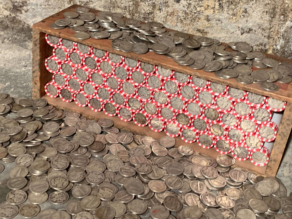 Vintage Red & White Bank Roll with Silver Dime Showing