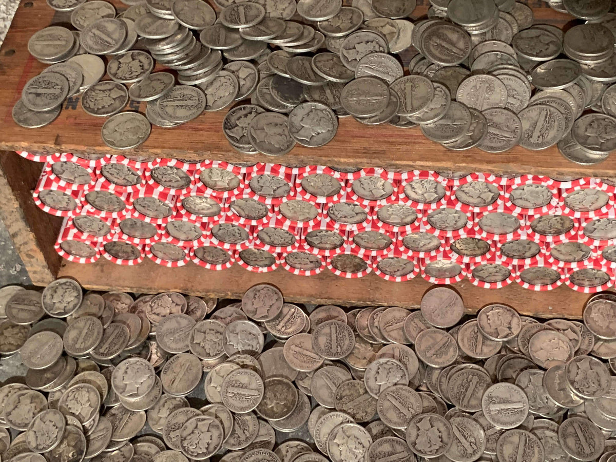 Vintage Red & White Bank Roll with Silver Dime Showing
