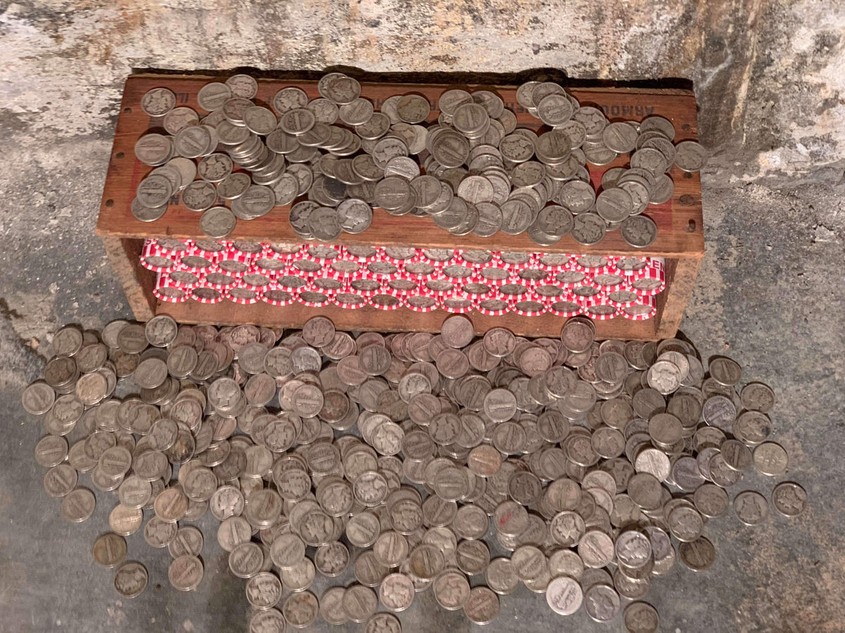 Vintage Red & White Bank Roll with Silver Dime Showing