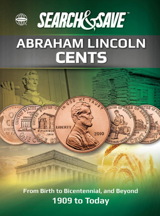 Whitman Search & Save Abraham Lincoln Cents album with 64 full-color pages, sliding plastic inserts, and classic Whitman blue album-style design.