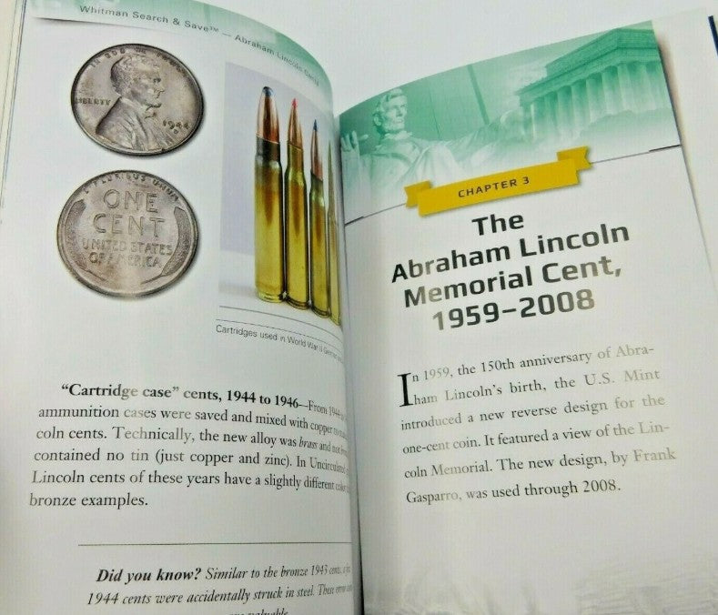 Whitman Search & Save Abraham Lincoln Cents album with 64 full-color pages, sliding plastic inserts, and classic Whitman blue album-style design.