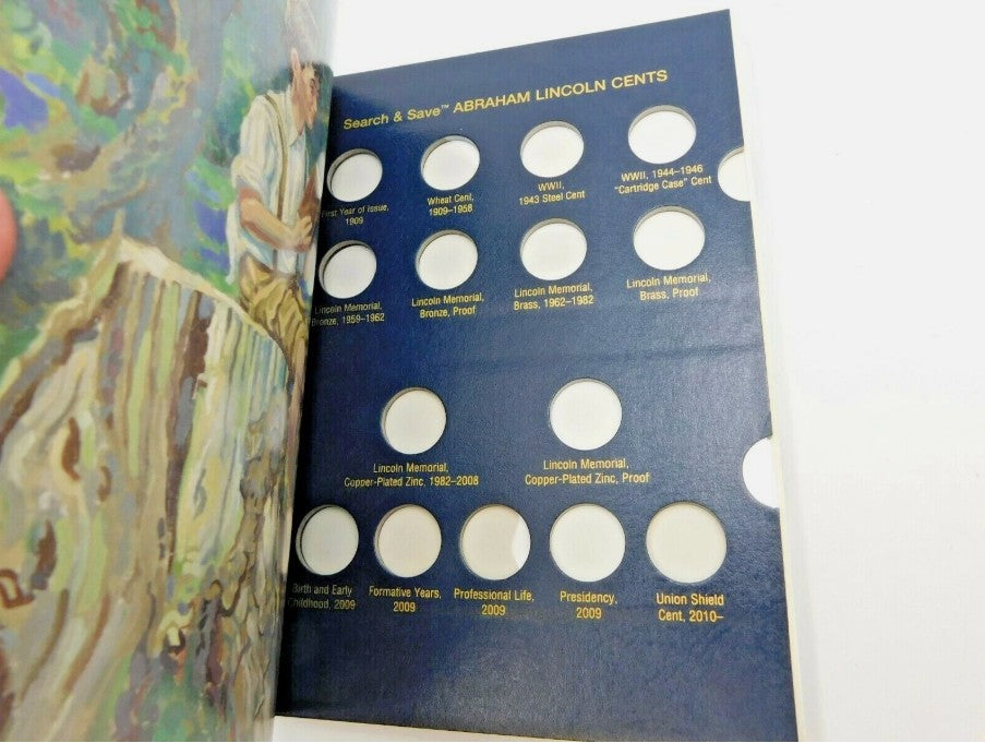 Whitman Search & Save Abraham Lincoln Cents album with 64 full-color pages, sliding plastic inserts, and classic Whitman blue album-style design.