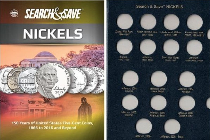 Whitman Search & Save Nickels album with 64 full-color pages and coin album storage