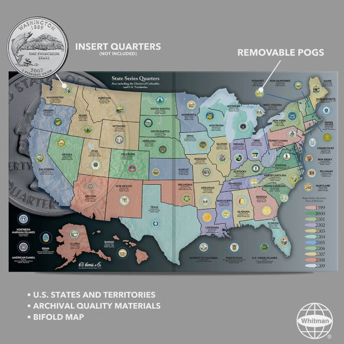 H.E. Harris State Quarter Map - 50 Statehood Quarters