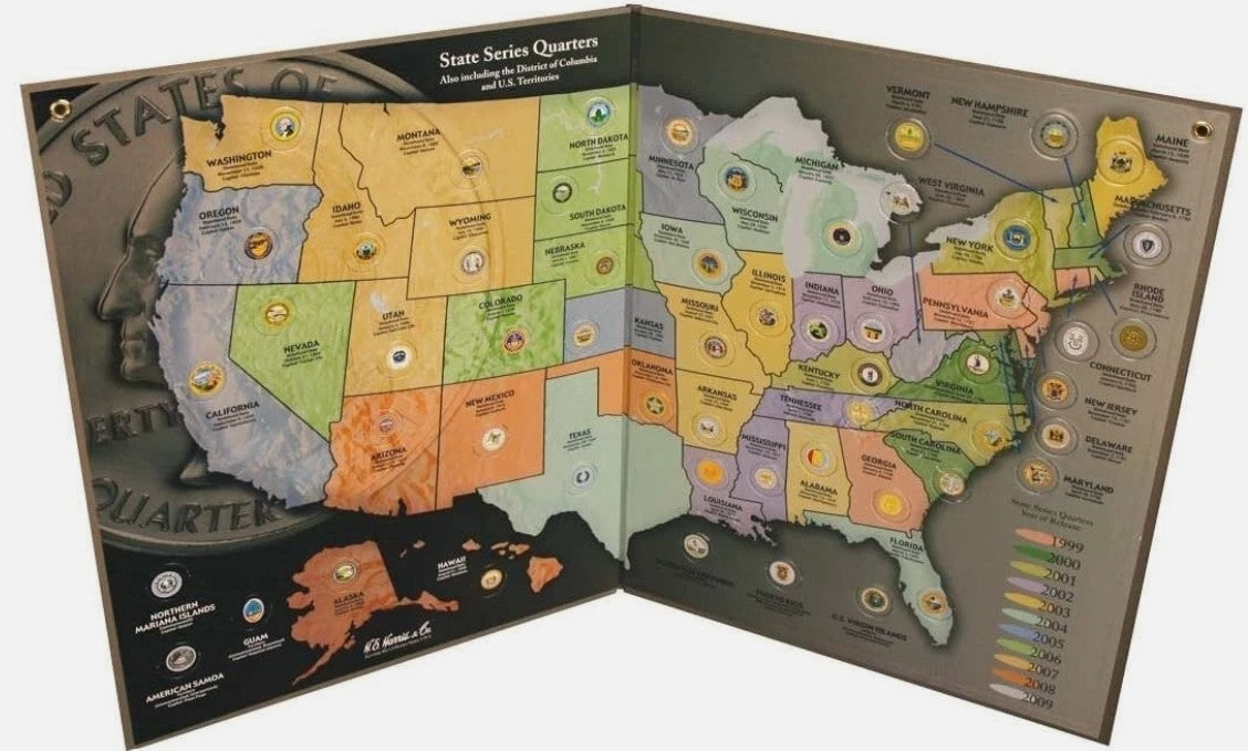 H.E. Harris State Quarter Map - 50 Statehood Quarters