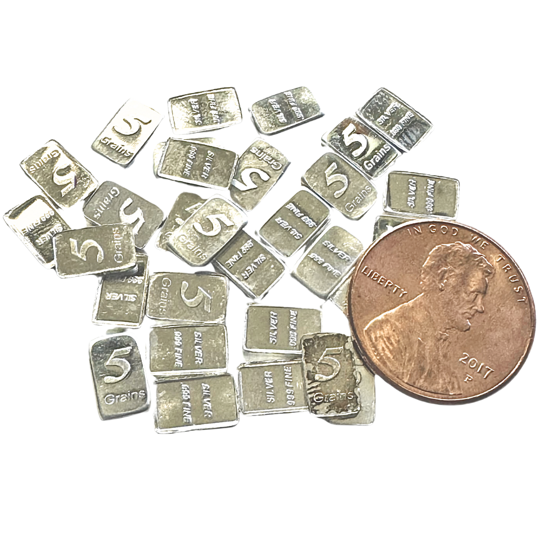 Set of 5 Mini .999 Fine Silver Bars - 5 Grain Each