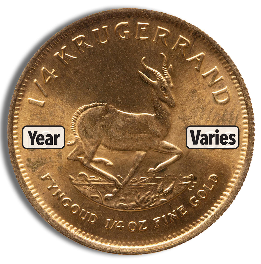 1/4 oz South African Gold Krugerrand Coin - Year Varies