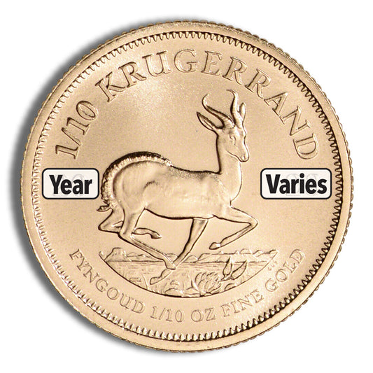 1/10 oz South African Gold Krugerrand Coin - Year Varies