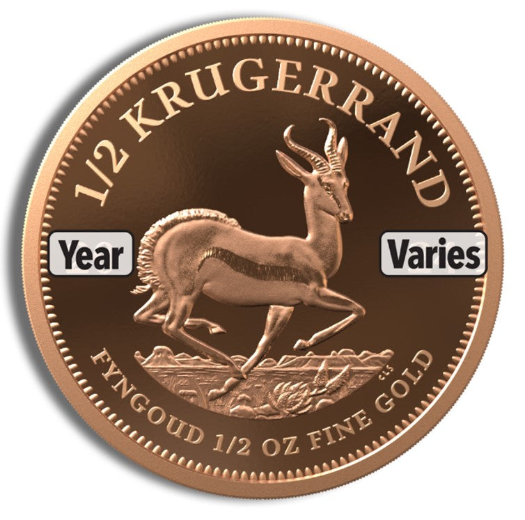 1/2 oz South African Gold Krugerrand Coin - Year Varies