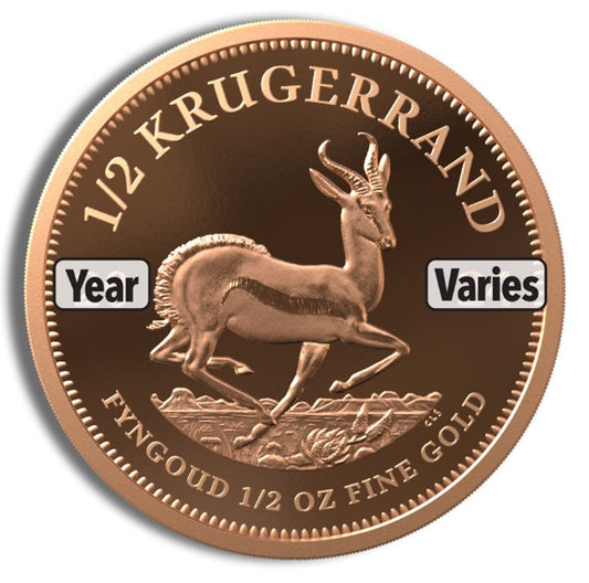 1/2 oz South African Gold Krugerrand Coin - Year Varies