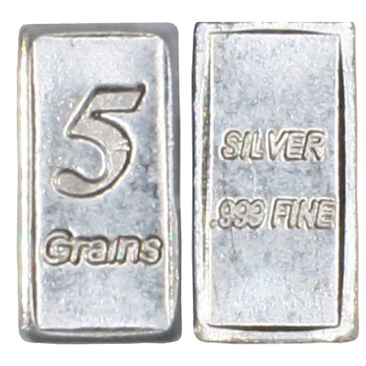 Set of 5 Mini .999 Fine Silver Bars - 5 Grain Each